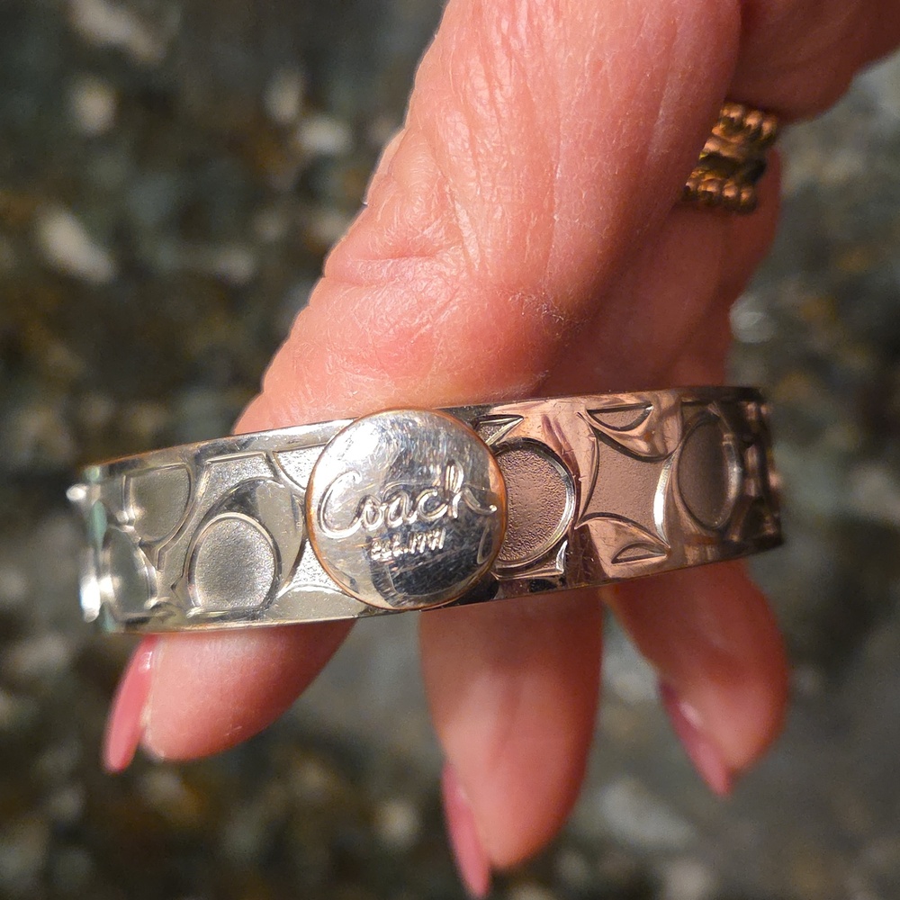 COACH elegant Silvertone  Logo Bangle Bracelet - Picture 2 of 3